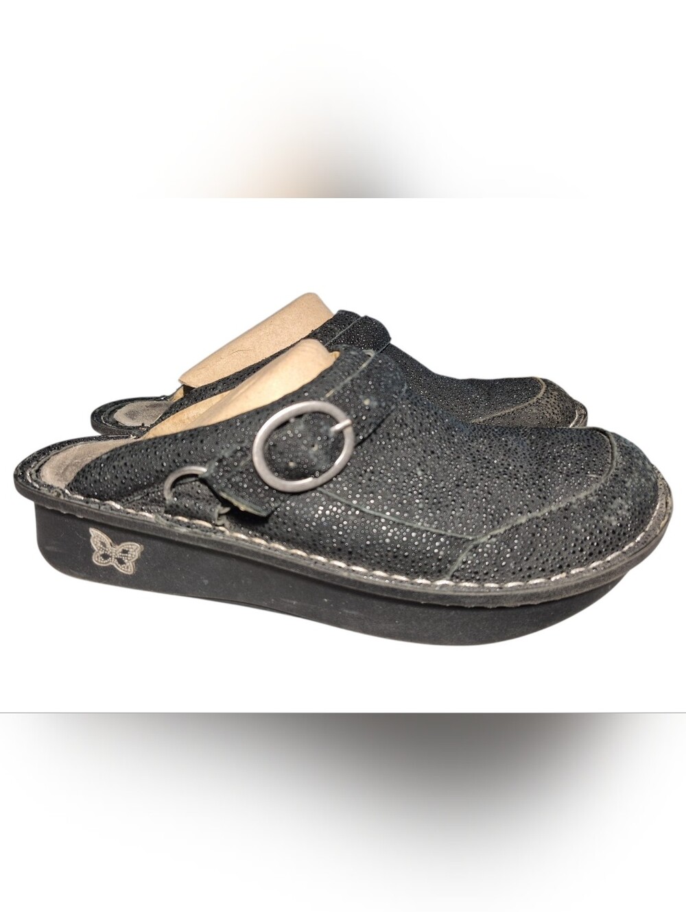 Alegria Seville Night Gleam Black Shimmer Clogs Shoes Women's Size 37 US 7-7.5